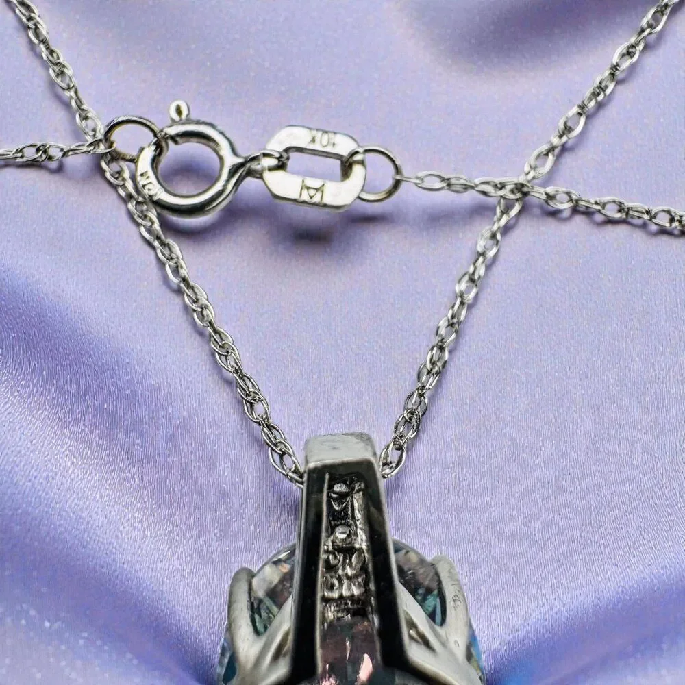 10K White Gold LARGE Mystic Topaz & Diamond Necklace -18